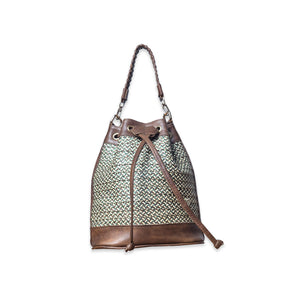 Dark Brown Leather Terra Bag – Handmade Crossbody & Handbag, Timeless Palm Weave Bucket Bag