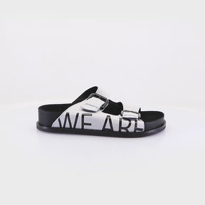 White Birk Sandals with Gloss Buckles Minty