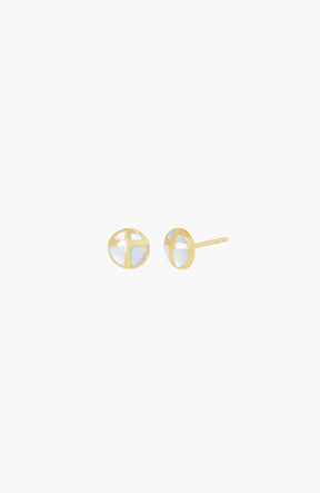 Mother Of Pearl Cross Dome Stud Earrings