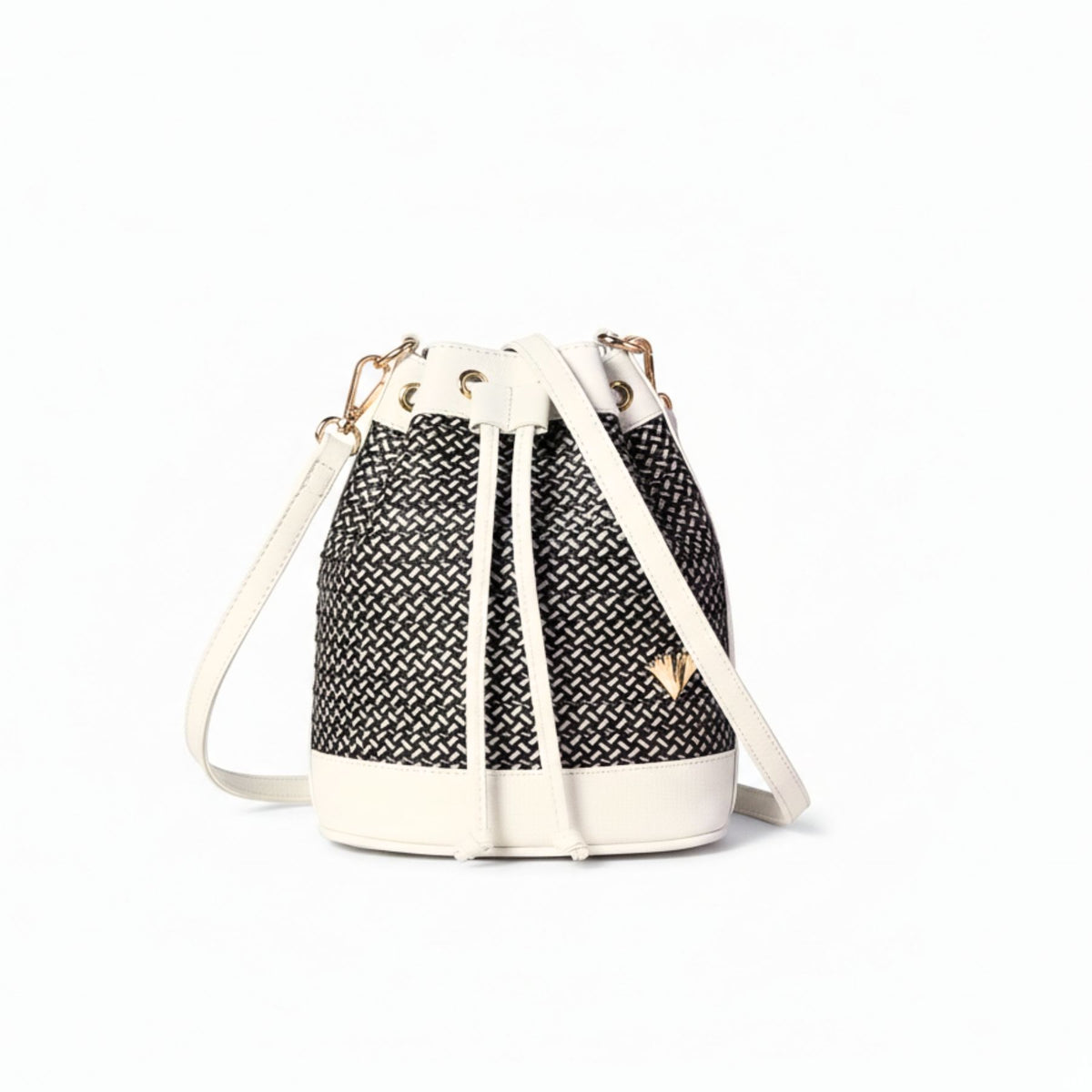 Beige Leather Bucket Terra Bag – Handmade Crossbody bag, Ethical Palm Weave Bucket bag for Women