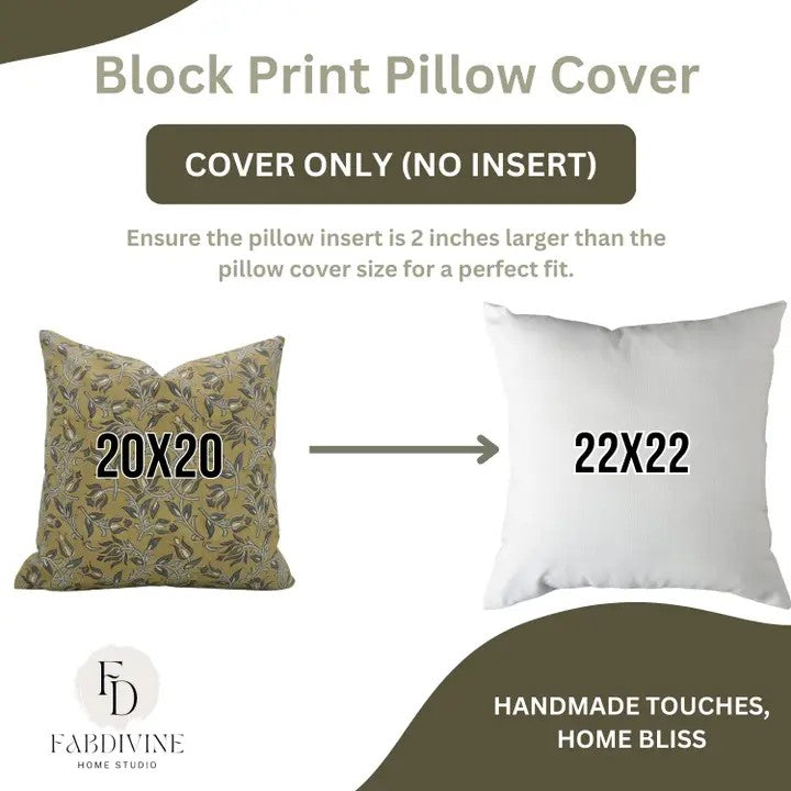 Natural Block Print Linen Blend Pillow Cover - Kamal Dutta