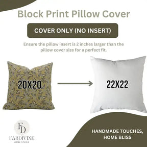 Natural Block Print Linen Blend Pillow Cover - Kamal Dutta