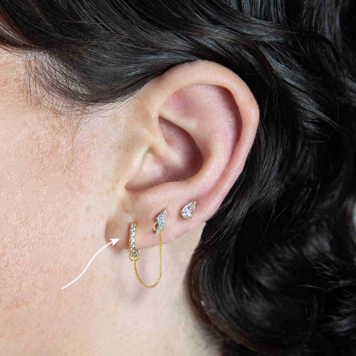 7mm Pave Huggie Hoop Earrings Dainty Gold Everyday Wear
