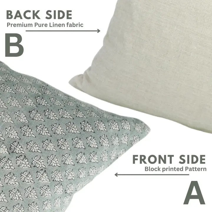 Floral Design Handmade Block Print Pure Linen Cushion Cover - Riva