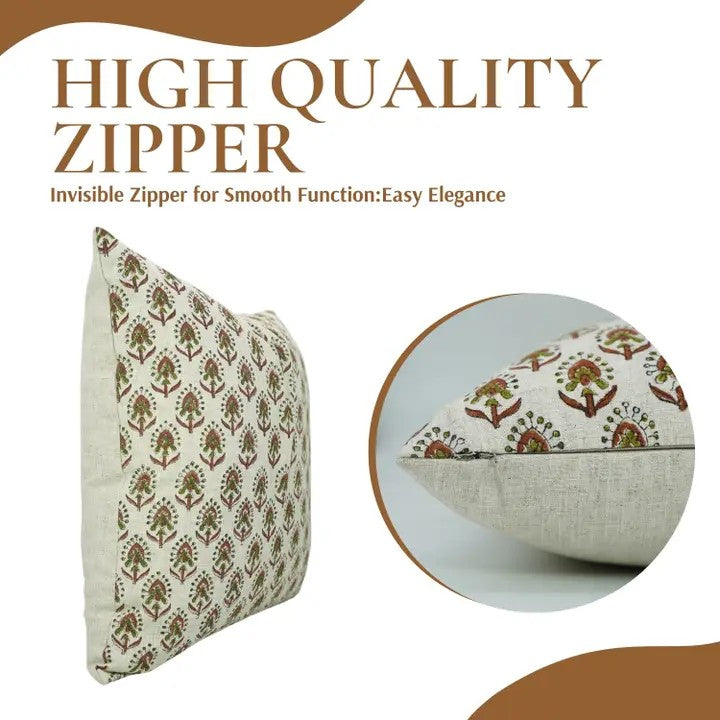 Decorative Hand Block Print Viscose Linen Pillow Cover- Gurukul