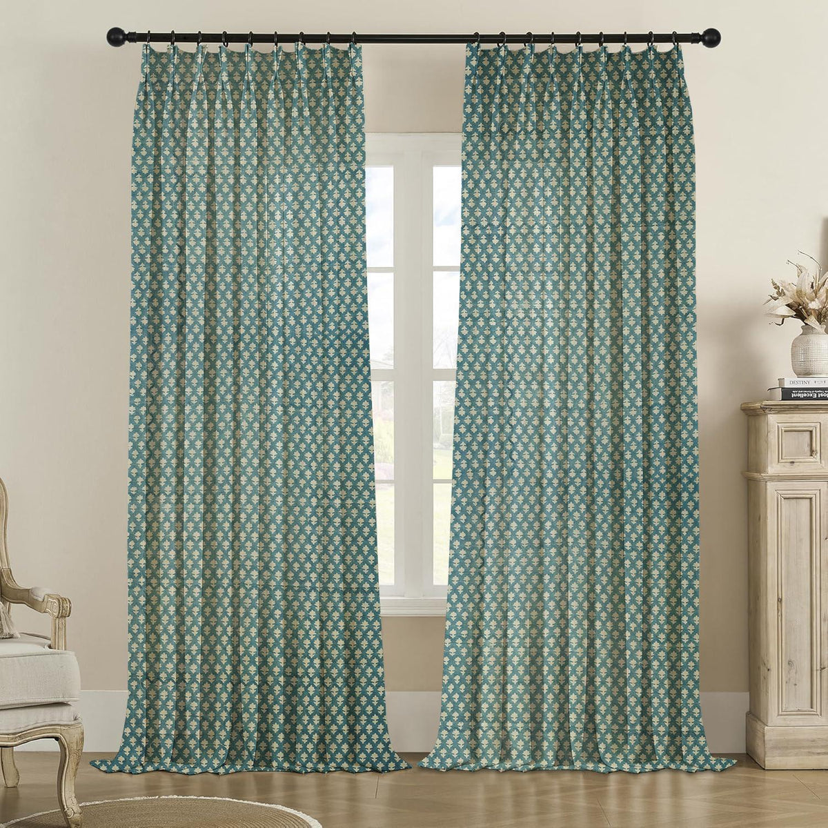 Modern Printed Pure Linen Pleated Curtain - Pinkcity