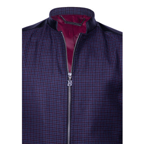 Purple checkered blazer with synthetic collar