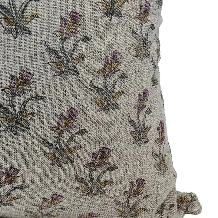 Floral Block Print Thick Linen Cushion Cover -Coastal Tulip