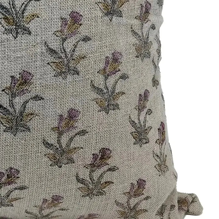 Floral Block Print Thick Linen Cushion Cover -Coastal Tulip