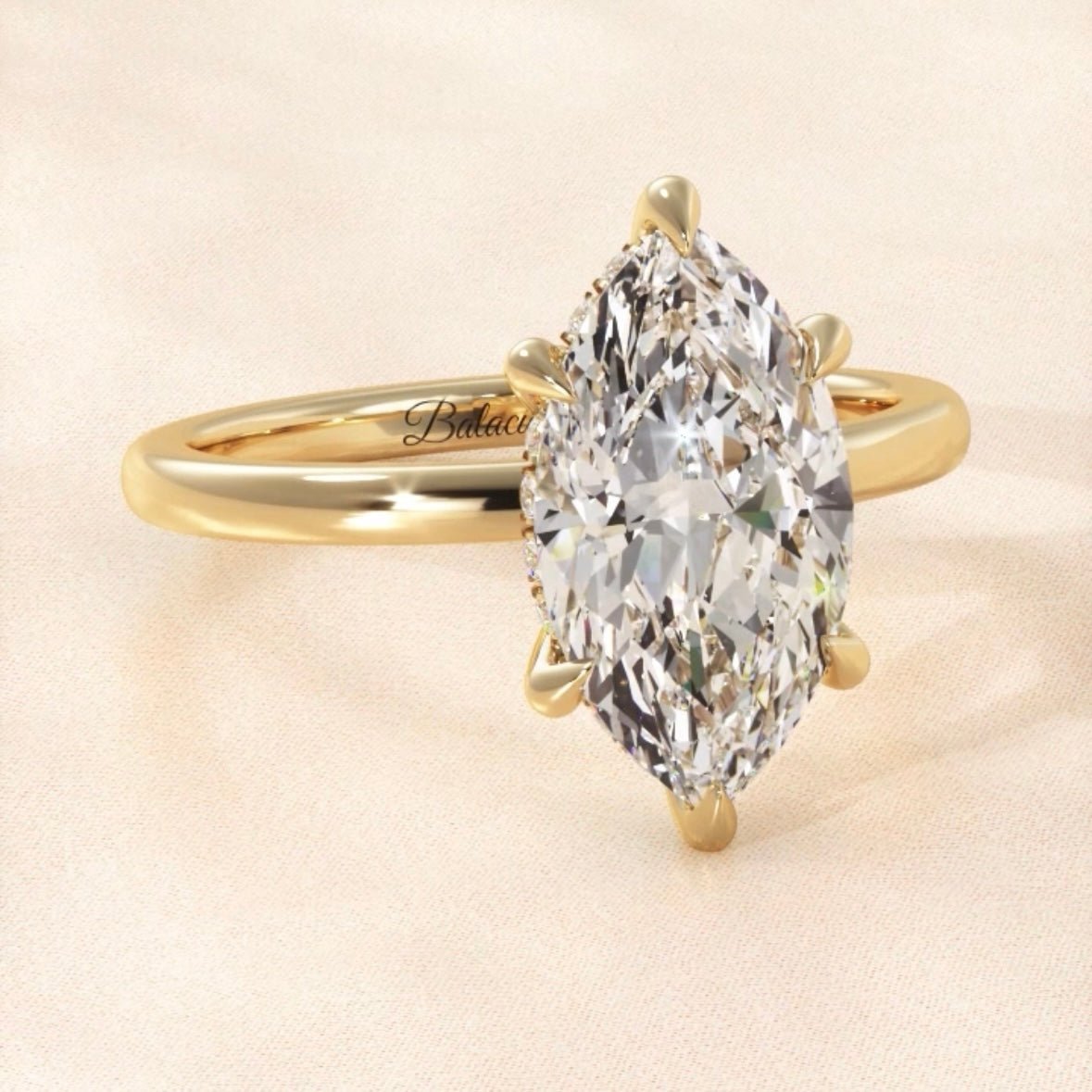 Marquise Diamond Solitaire Hidden Halo Engagement Ring