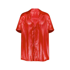 Satin Button Up Short Sleeve Shirt