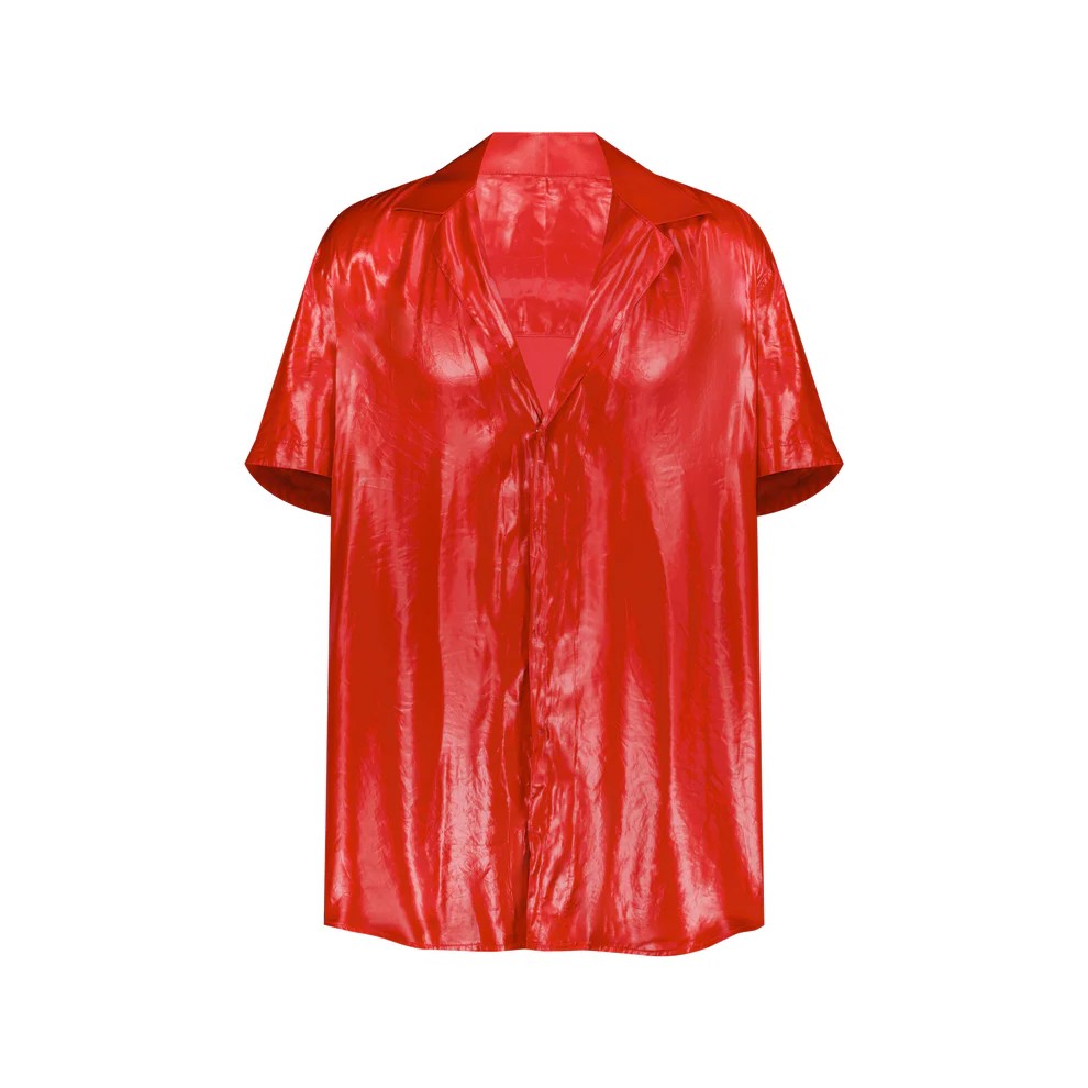 Satin Button Up Short Sleeve Shirt
