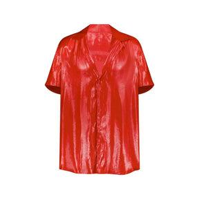 Satin Button Up Short Sleeve Shirt