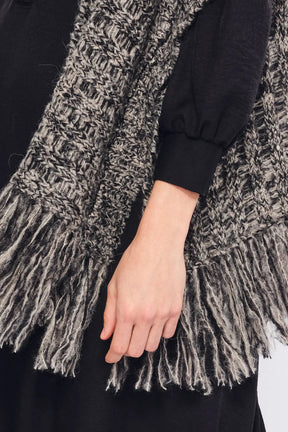 Amaris Alpaca Fringe Poncho | Black Melange