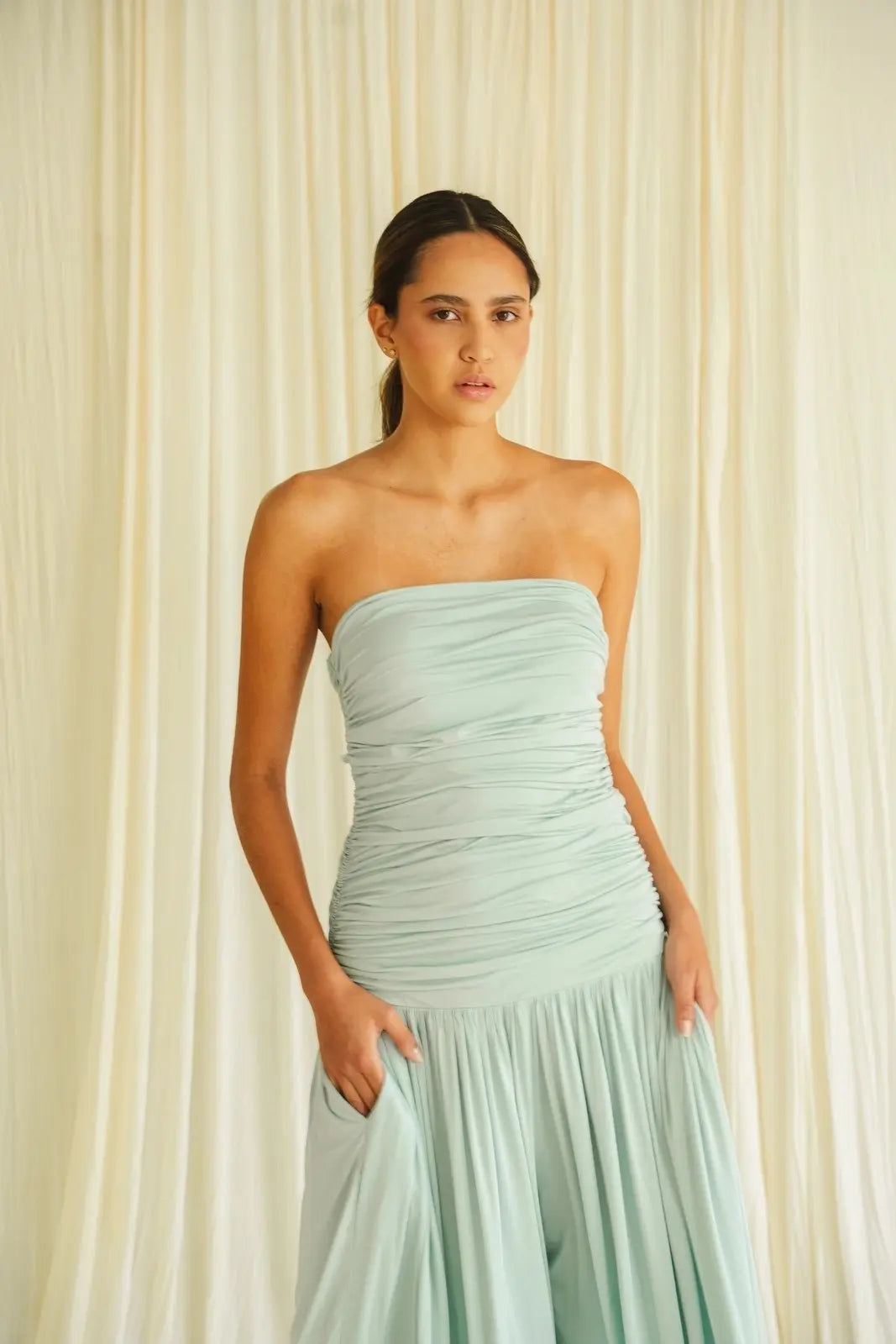 Dwell Jumpsuit Aquamarine Draped Palazzo