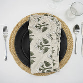 Decorative Block Print Frill Viscose Linen Napkins Set of 4 - Chahat