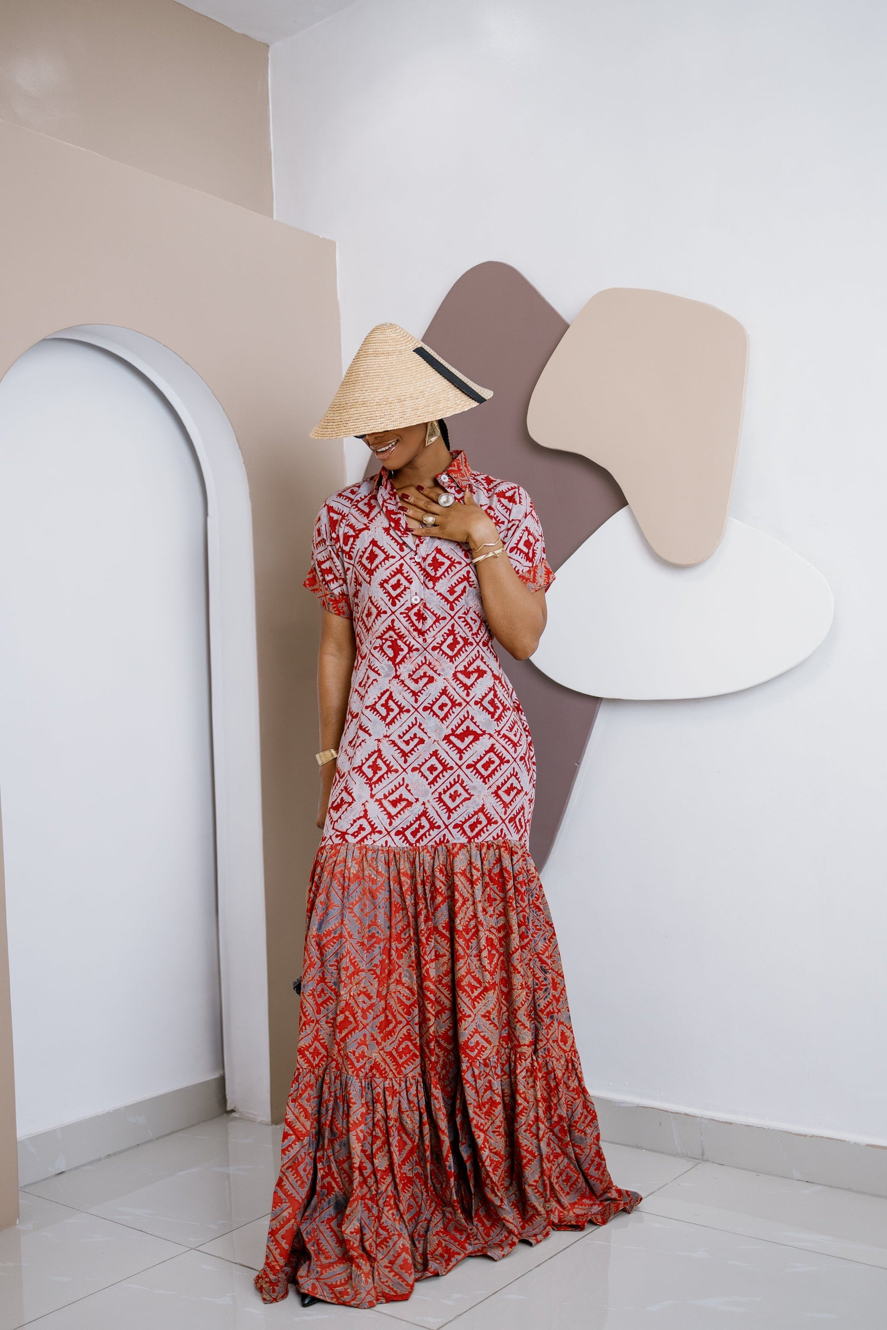 Ogbaluofu Kaftan Maxi Dress – Handmade Crepe Adire Elegance