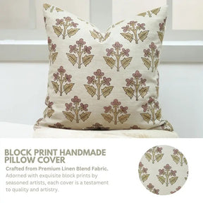 Handcrafted Block Print Linen Blend Pillow Cover - Chahat
