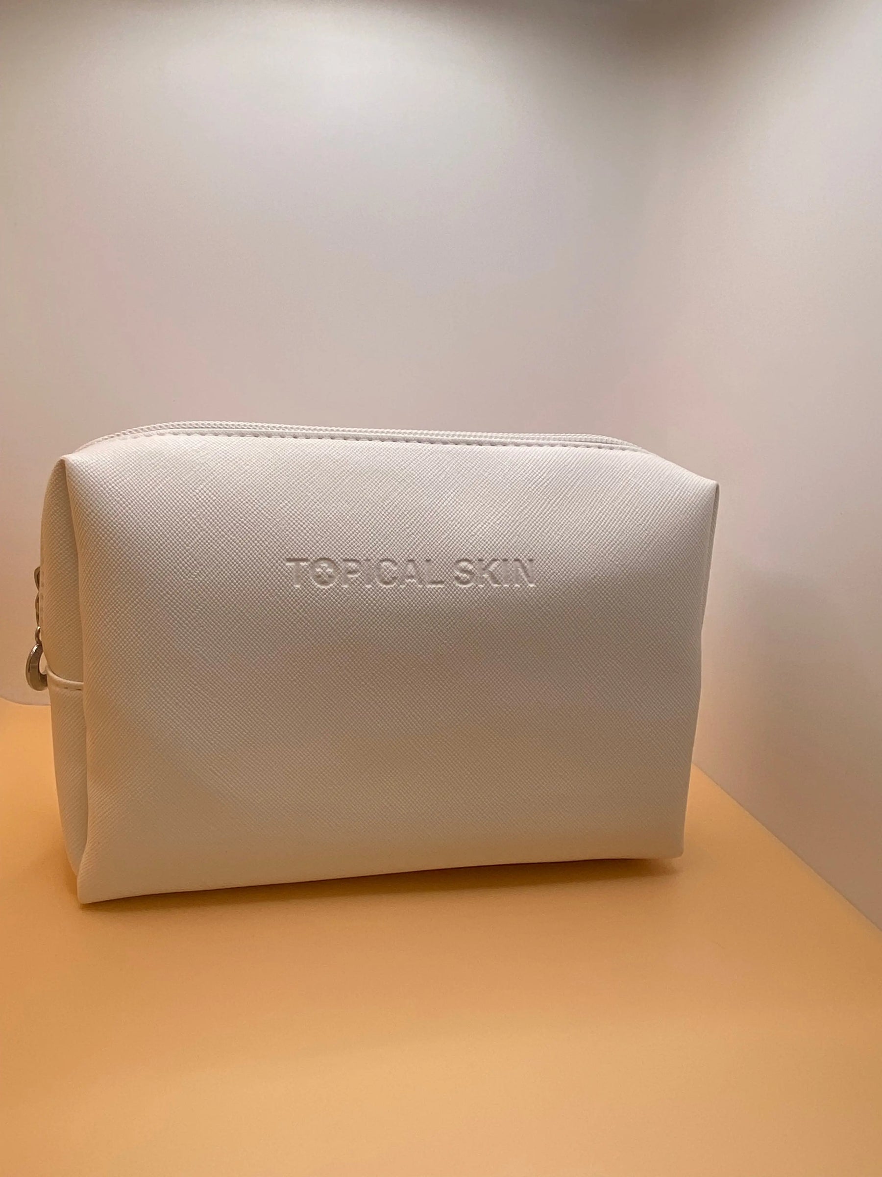 Vegan Saffiano Leather Classic Cosmetic Bag with zipper