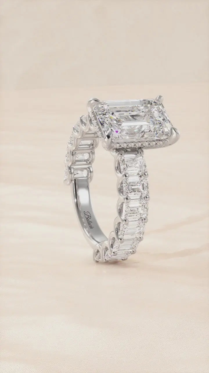 Emerald Cut Engagement Ring With Emerald Cut Side Diamonds