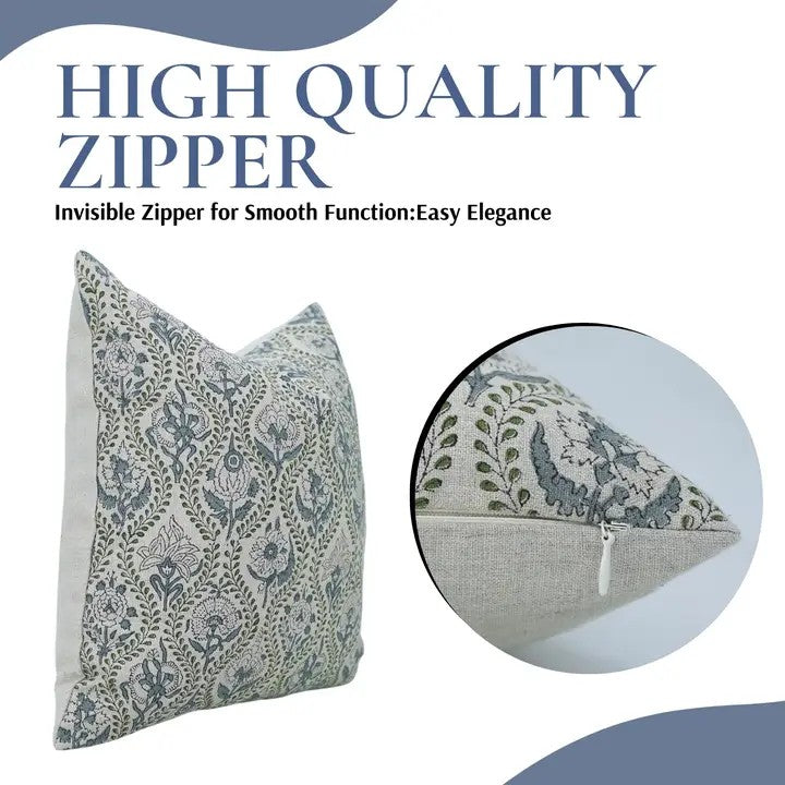 Decorative Handmade Beautiful Block Printed Pure Linen Pillow Cover- Amarbel