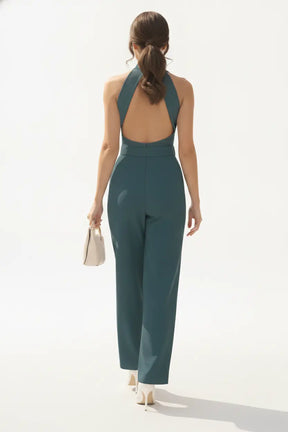 Teal High-collar Jumpsuit – Gold Buckle