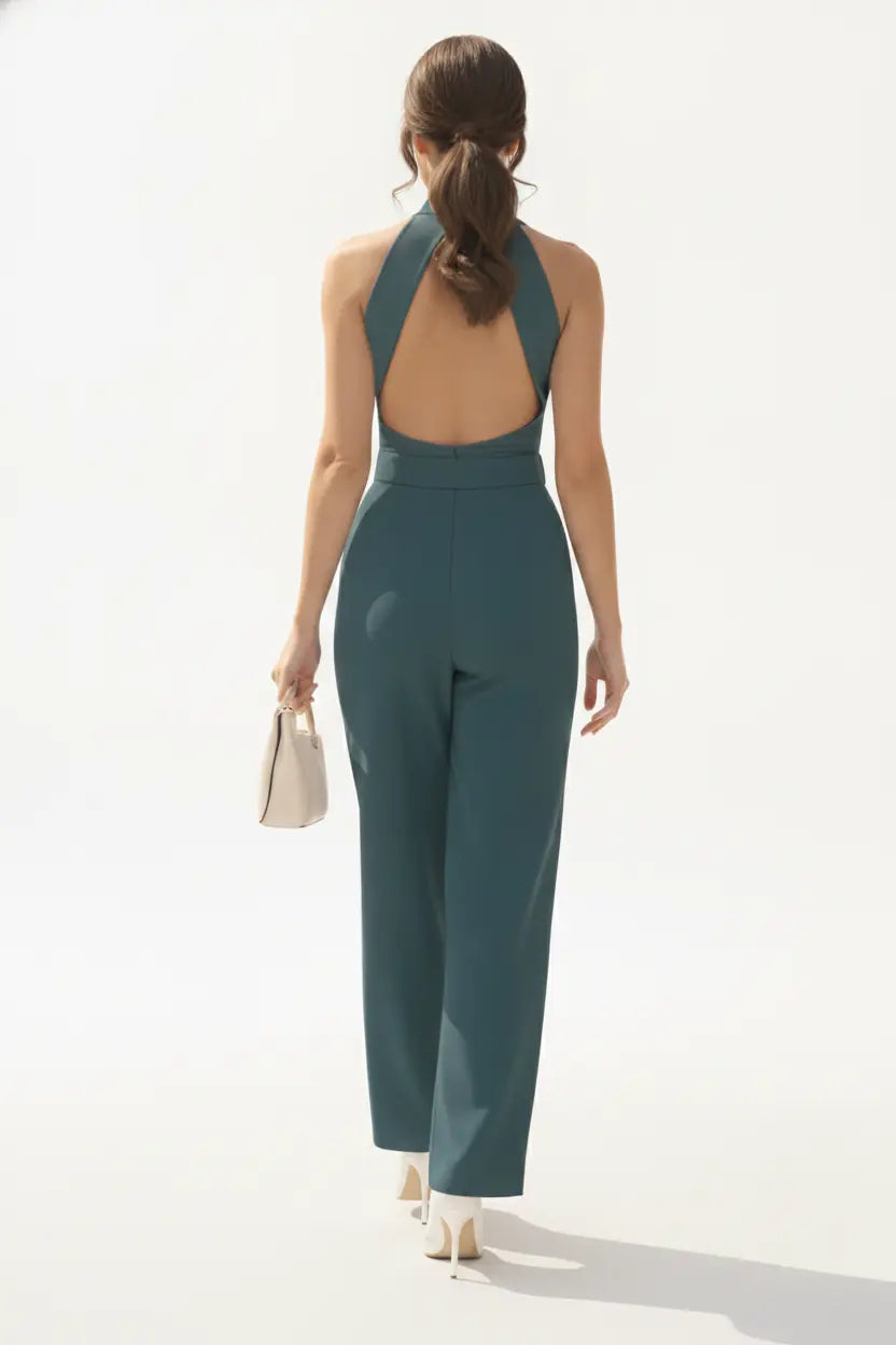 Teal High-collar Jumpsuit – Gold Buckle