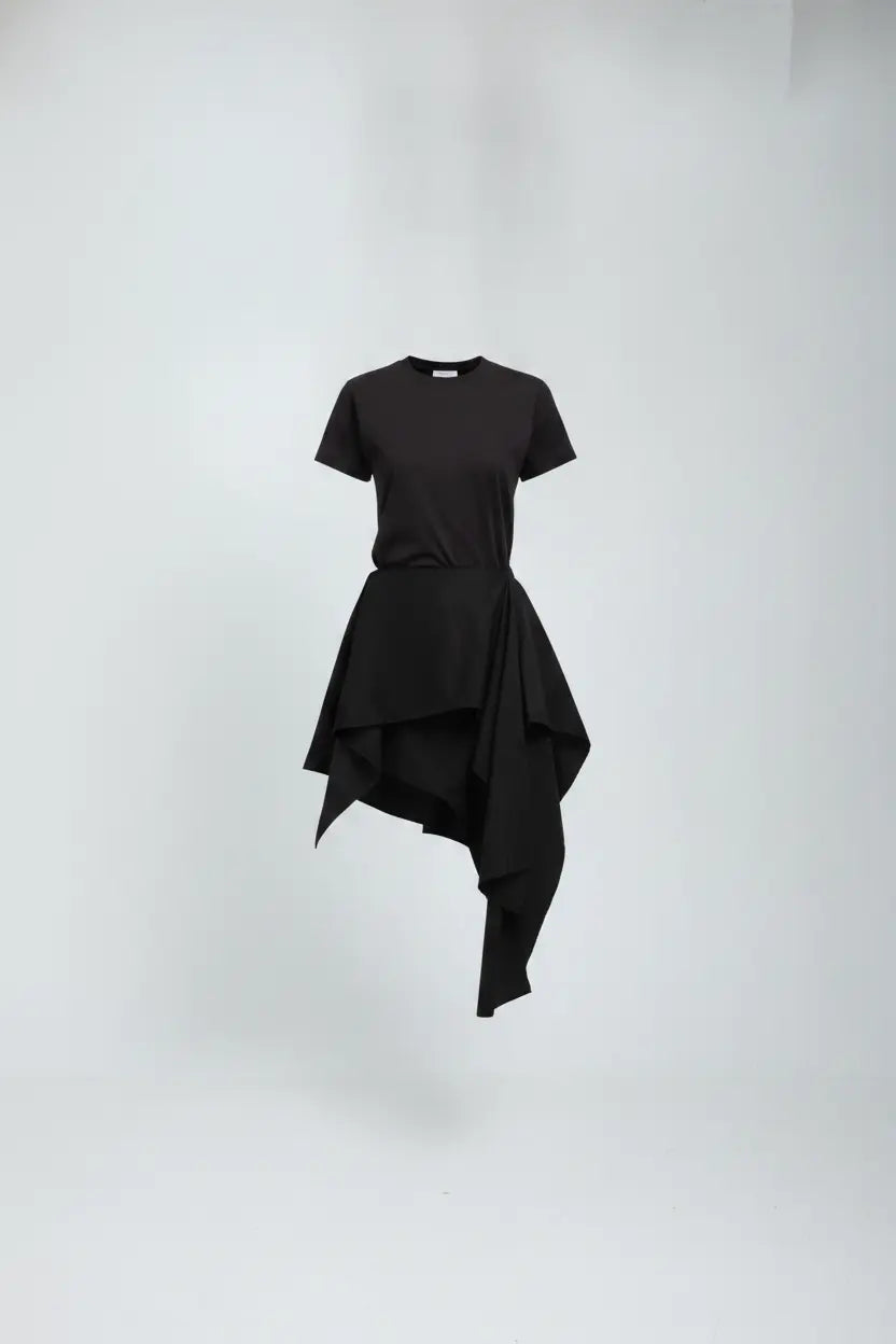 Radia Black Poplin Wrap T-shirt
