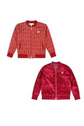 Kids Reversible Zip up Lightweight Bomber Jacket - Red Multicolor