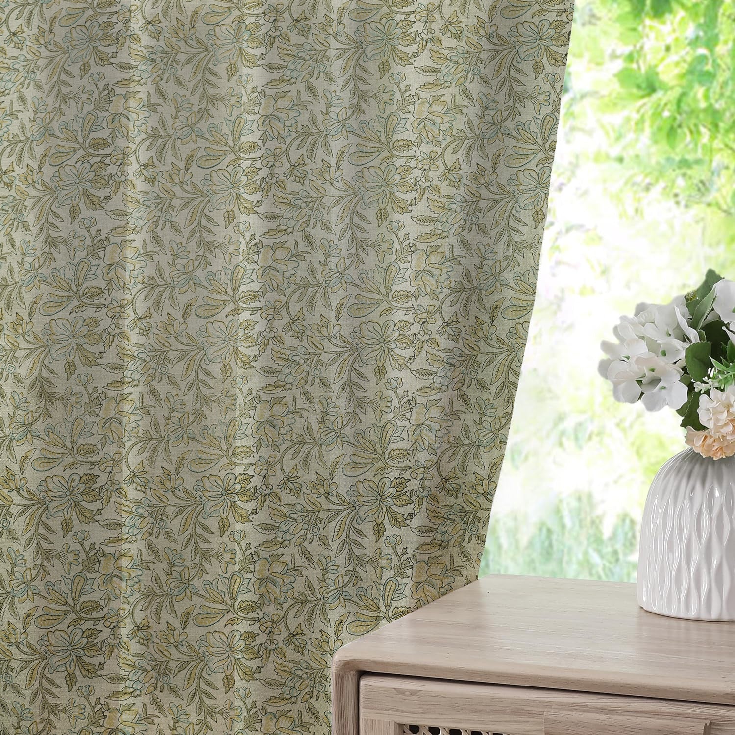 Indian Floral Printed Pure Linen Blackout Grommet - Kudrat