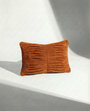 PLEATED COTTON SUEDE PILLOW IN BURNT SUGAR