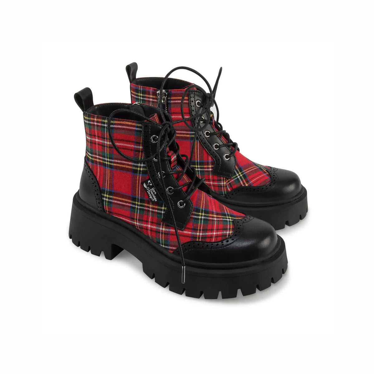 Red-tartan Women's Chunky Platform Boots