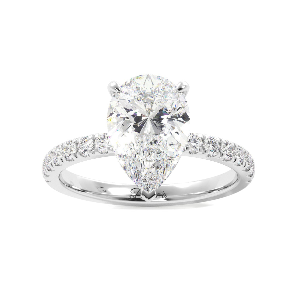 Pear Diamond Platinum Hidden Halo Engagement Ring
