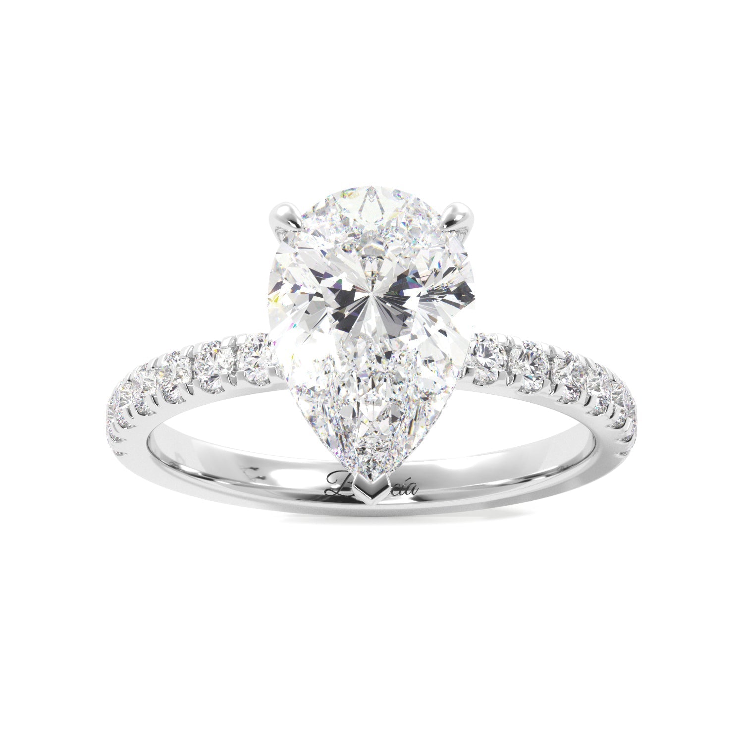 Pear Diamond Platinum Hidden Halo Engagement Ring