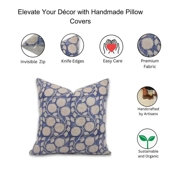 Decorative Print Thick Linen Cushion Cover - Sudarshan Jaal
