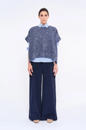 Chelsea Openwork Alpaca Poncho | Navy Melange