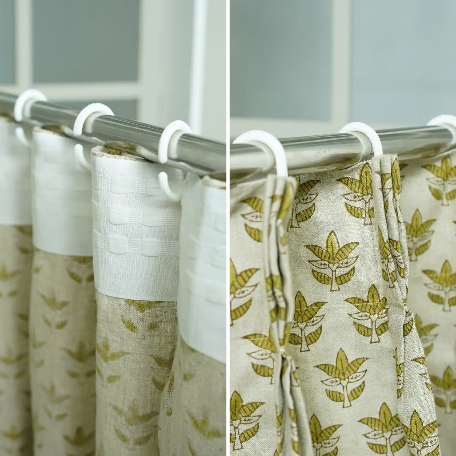 Unique Printed Pure Linen 2 Pleated Curtain - Saat Patti