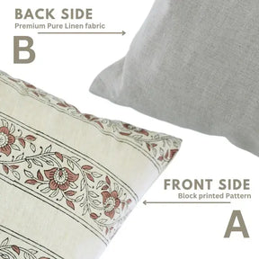Unique Block Linen Blend Pillow Cover - Bagh Buta Border
