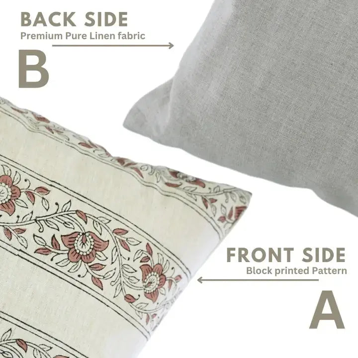 Unique Block Linen Blend Pillow Cover - Bagh Buta Border