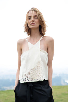 Crochet Collar Linen Top