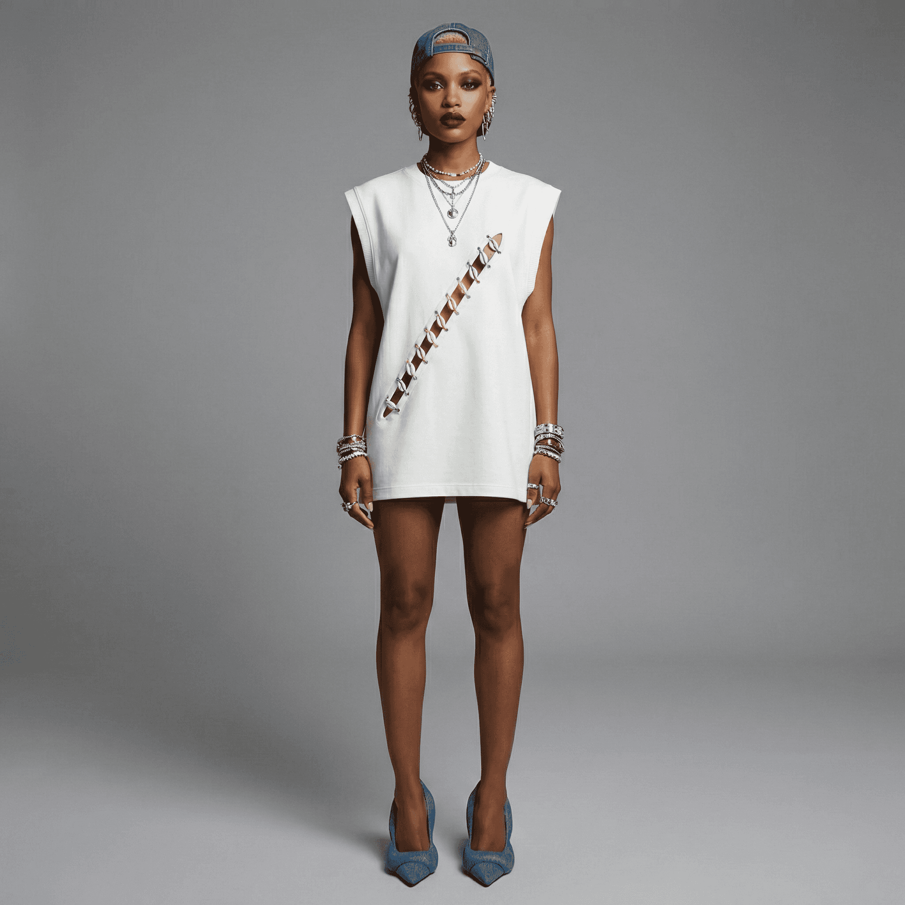 Cowrie Shell Embellished Sleeveless Shirt