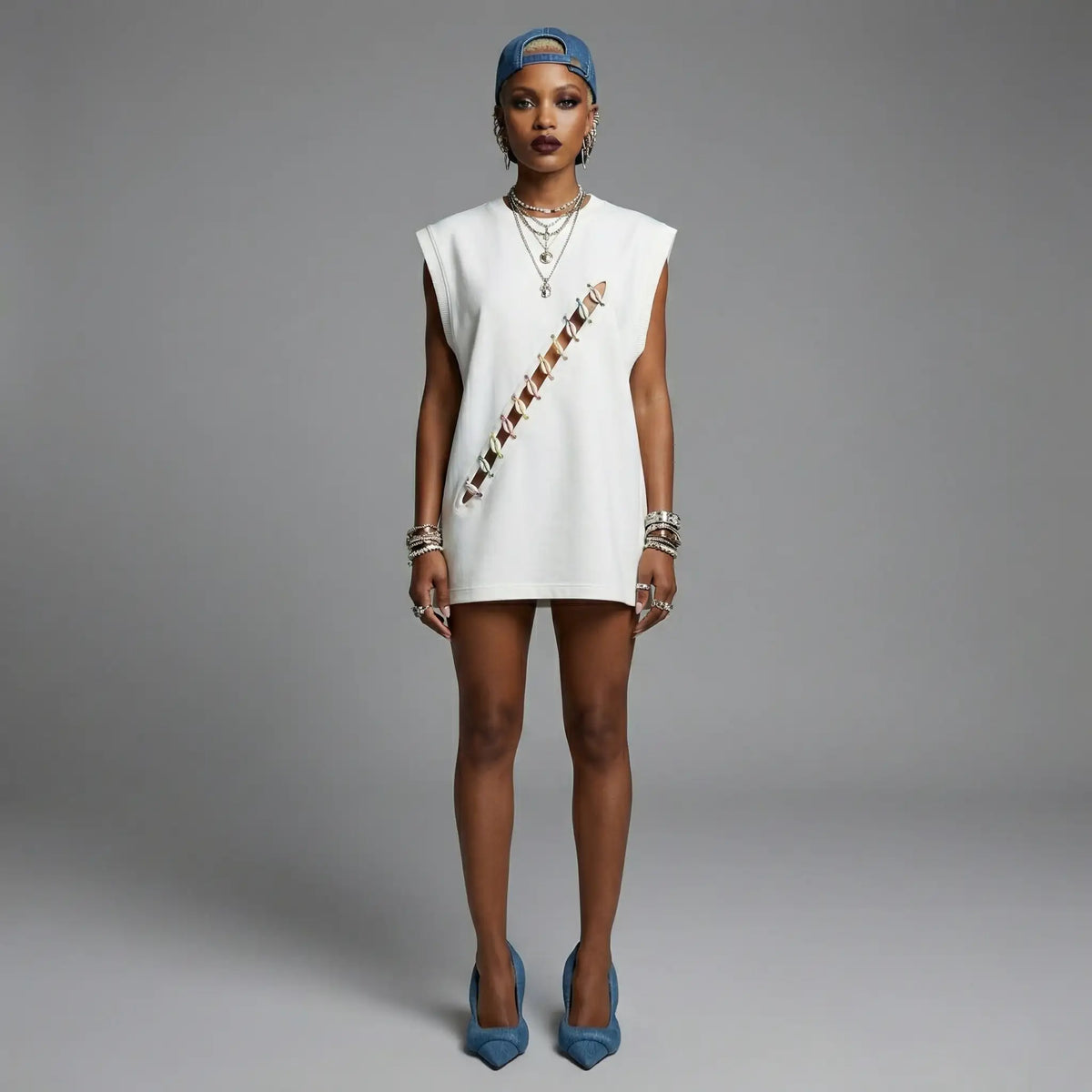 Cowrie Shell Embellished Sleeveless Shirt