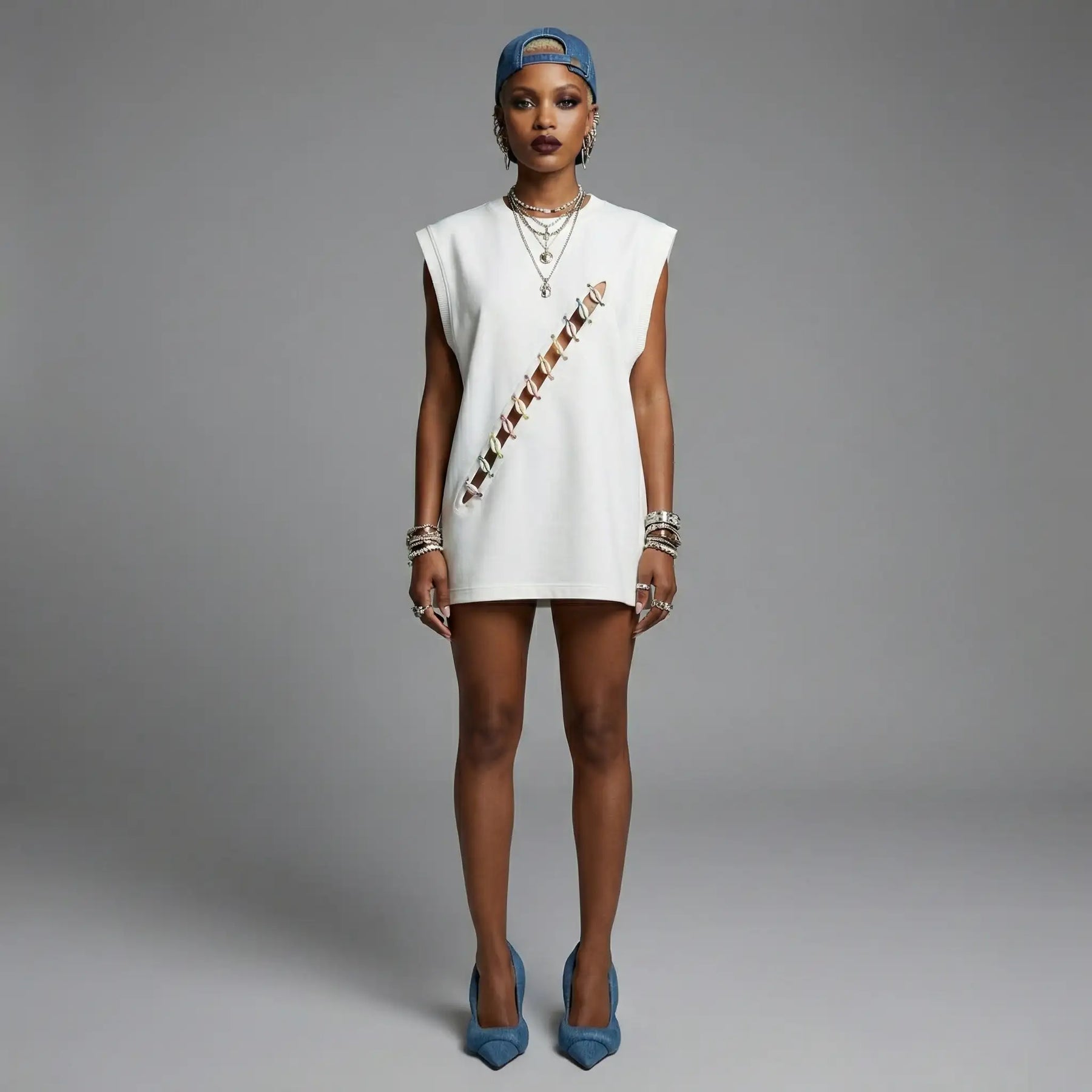 Cowrie Shell Embellished Sleeveless Shirt