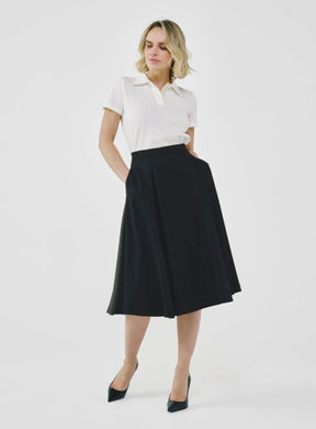 High-Waist Midi Skirt with Elastic Waistband