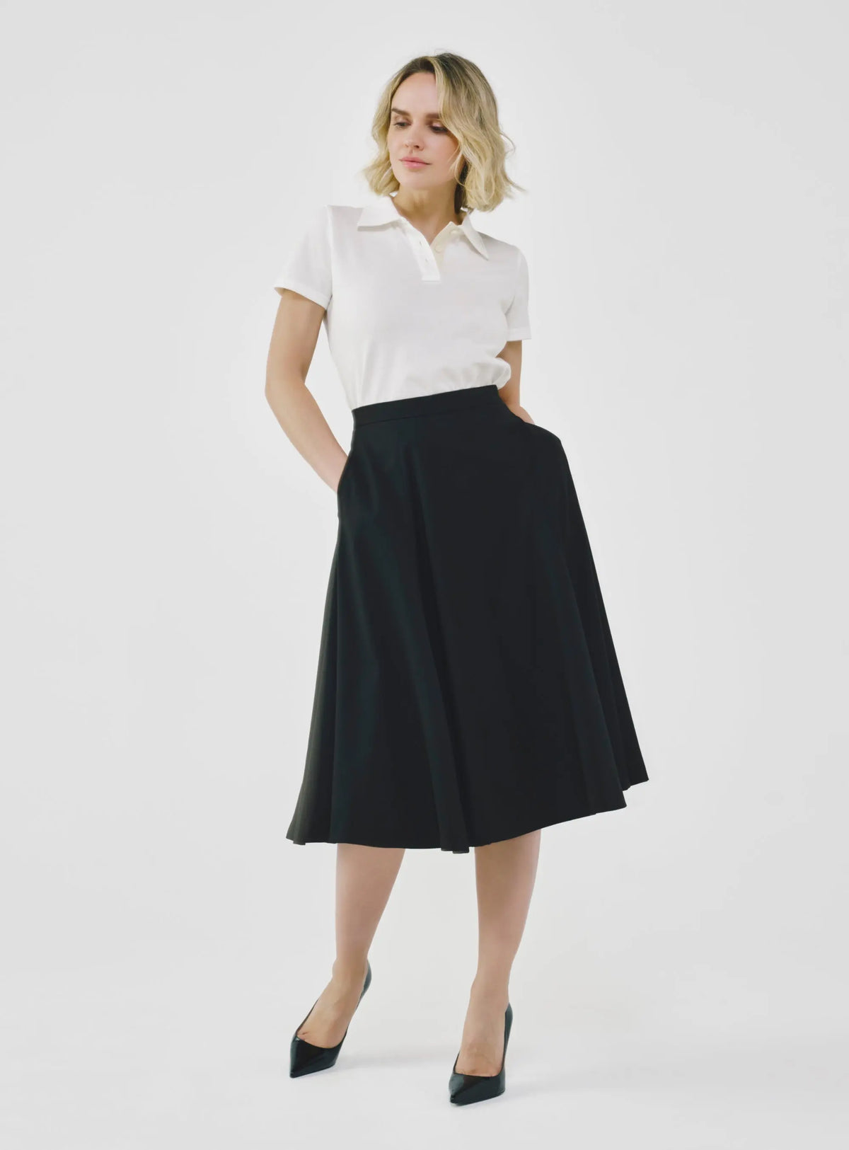 High-Waist Midi Skirt with Elastic Waistband