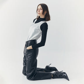 ARIA LOOSE BLACK LEATHER PANTS