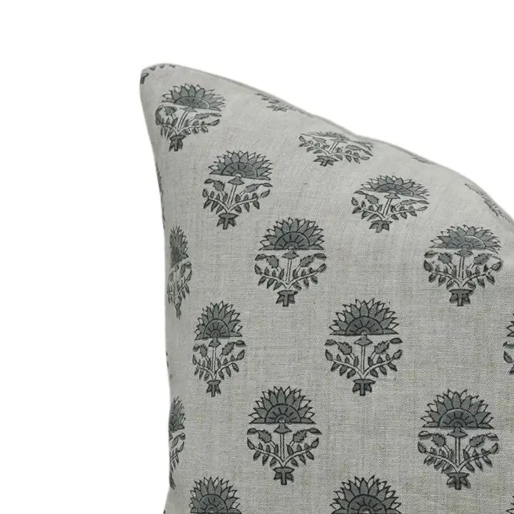 Indian Floral Block Print Pure Linen Pillow Cover- Inderjeet