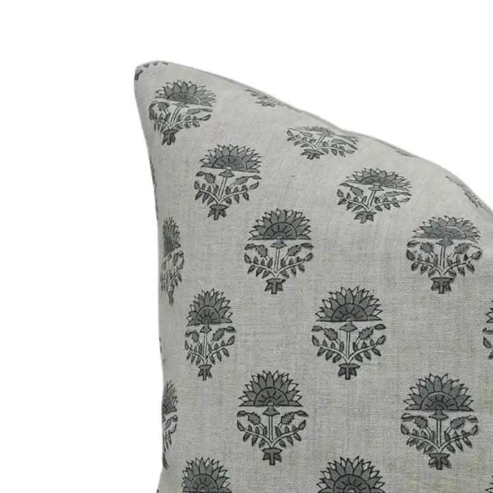 Indian Floral Block Print Pure Linen Pillow Cover- Inderjeet