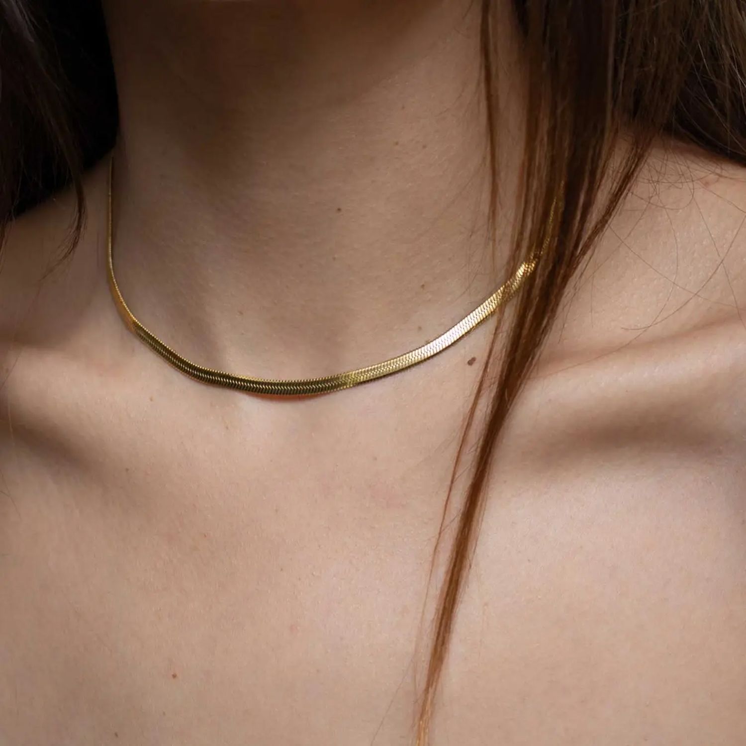 Gold Herringbone Thin Minimalist Necklace