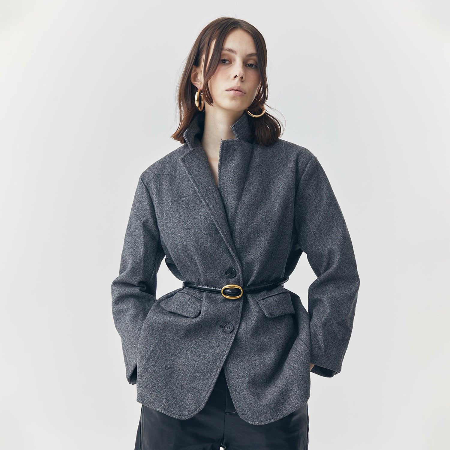 COLETTE GREY WOOL SINGLE BREASTED BLAZER